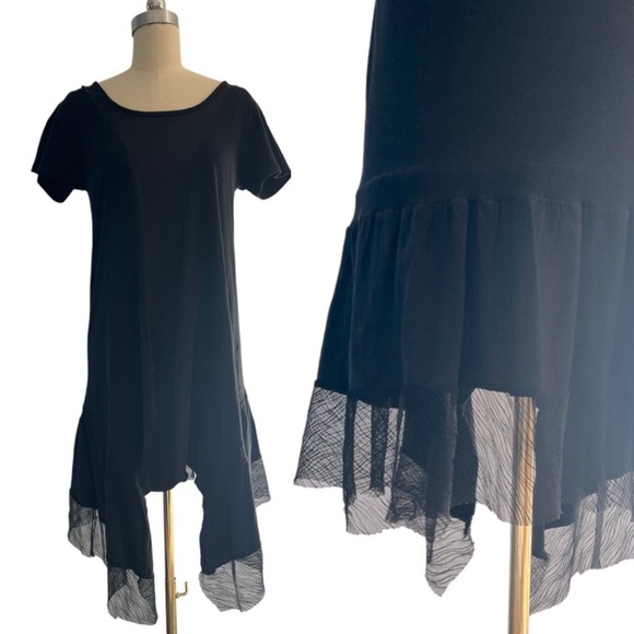 Tout a Coup Asymmetric Midi Black Cotton blend Mesh Whimsigoth grunge Dress M - Picture 1 of 16